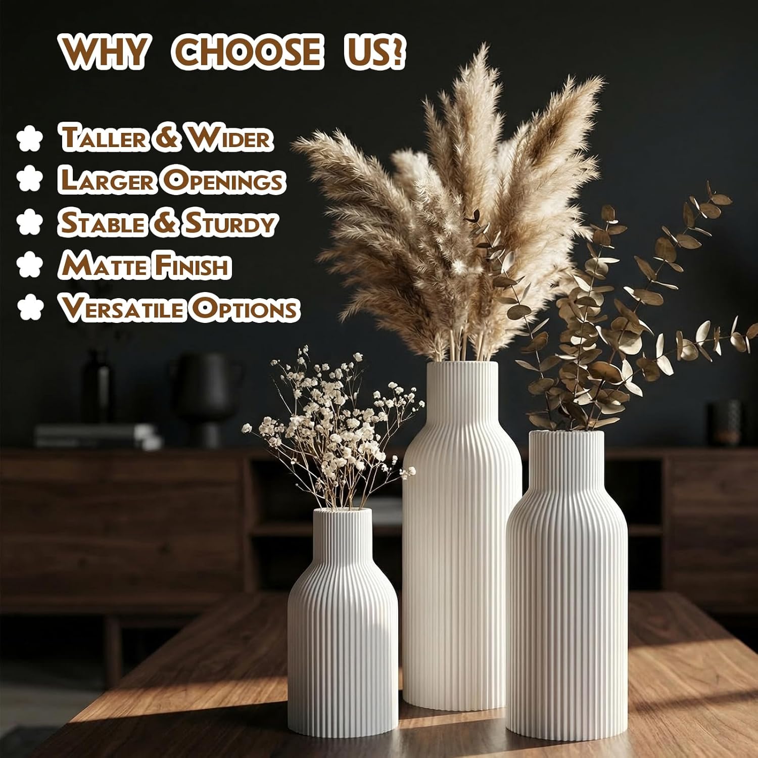 Modern Beige Flower Vase — Set of 3 - View 6