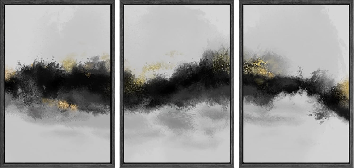 Framed Farmhouse Fabric Wall Art — 16" — 16" x 24" x 3 Panels BLACK