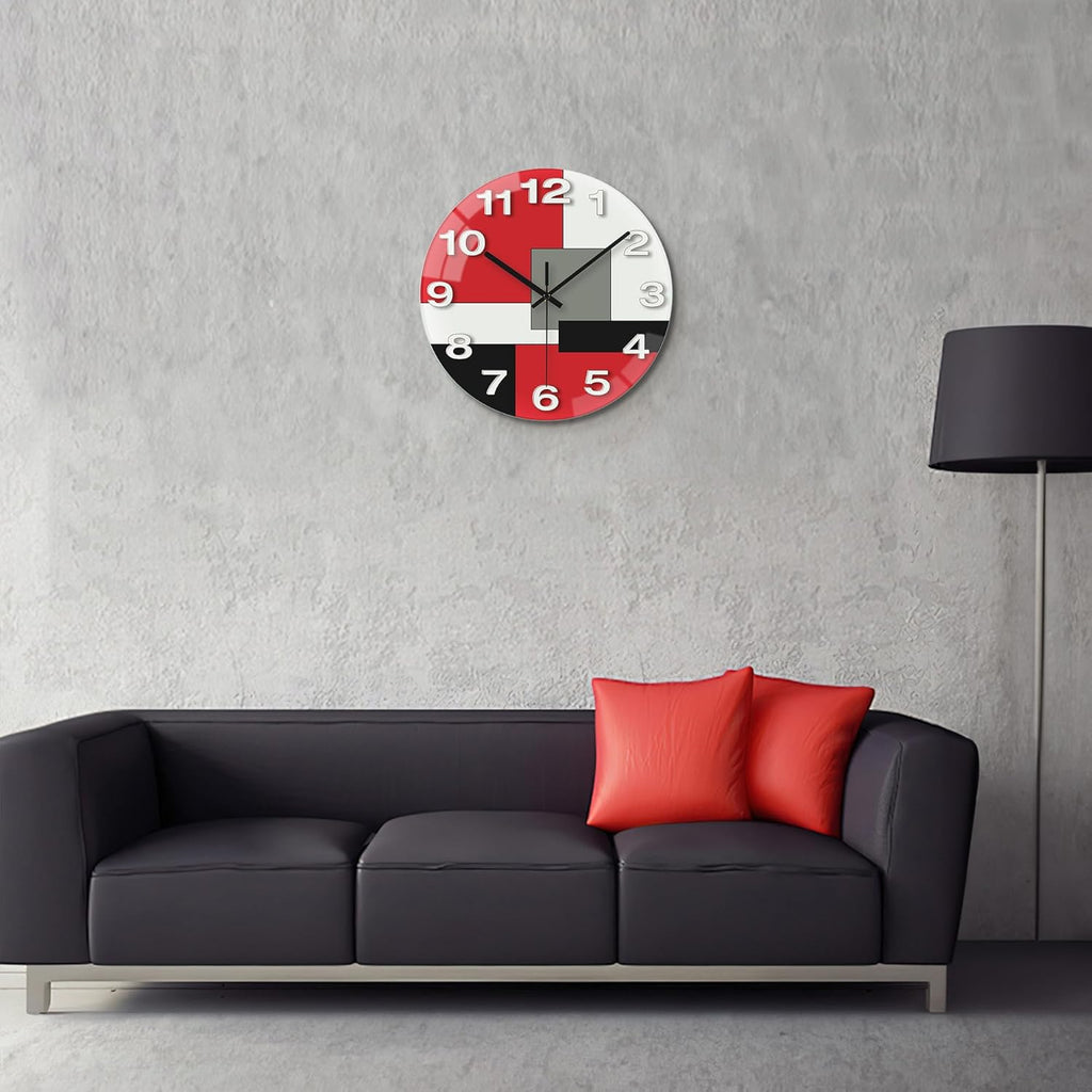 Battery Operated Modern Red Wall Clock — 12" - View 6