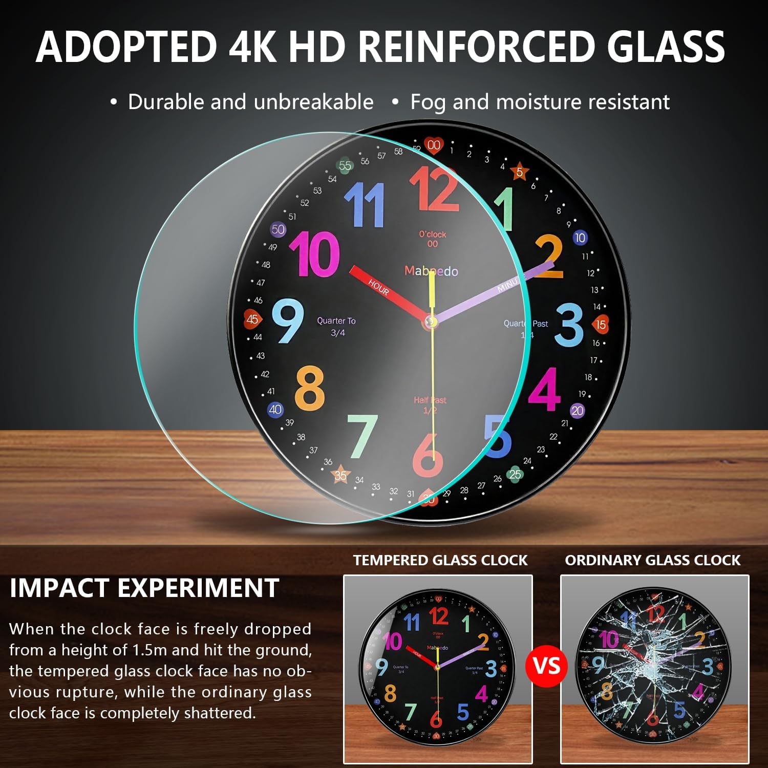 Battery Operated Black Wall Clock — 8" - View 5