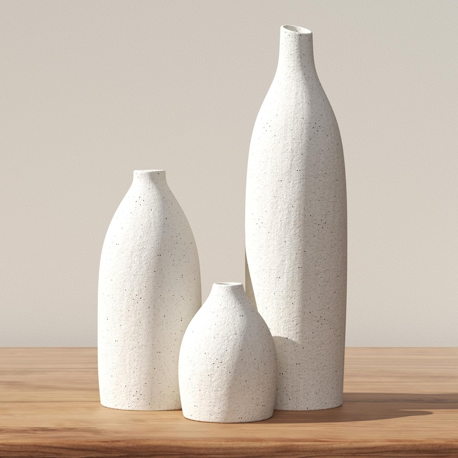 Modern Beige Flower Vase — Set of 3 — Cream White