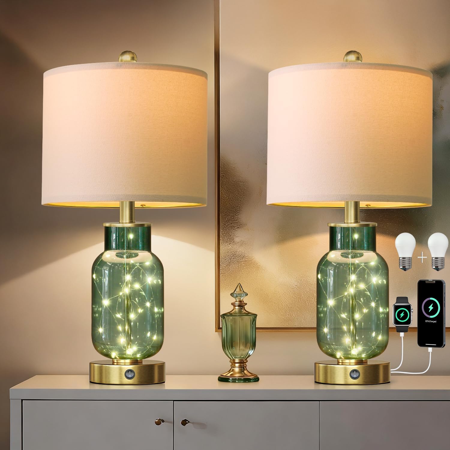 USB Modern Blue Bedside Lamp — 22" — Green