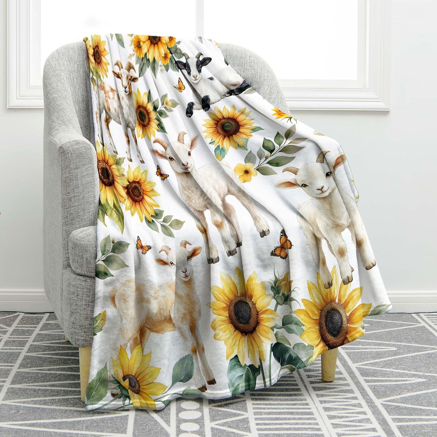 Mid-Century Black Throw Pillow — 50" — White Yellow