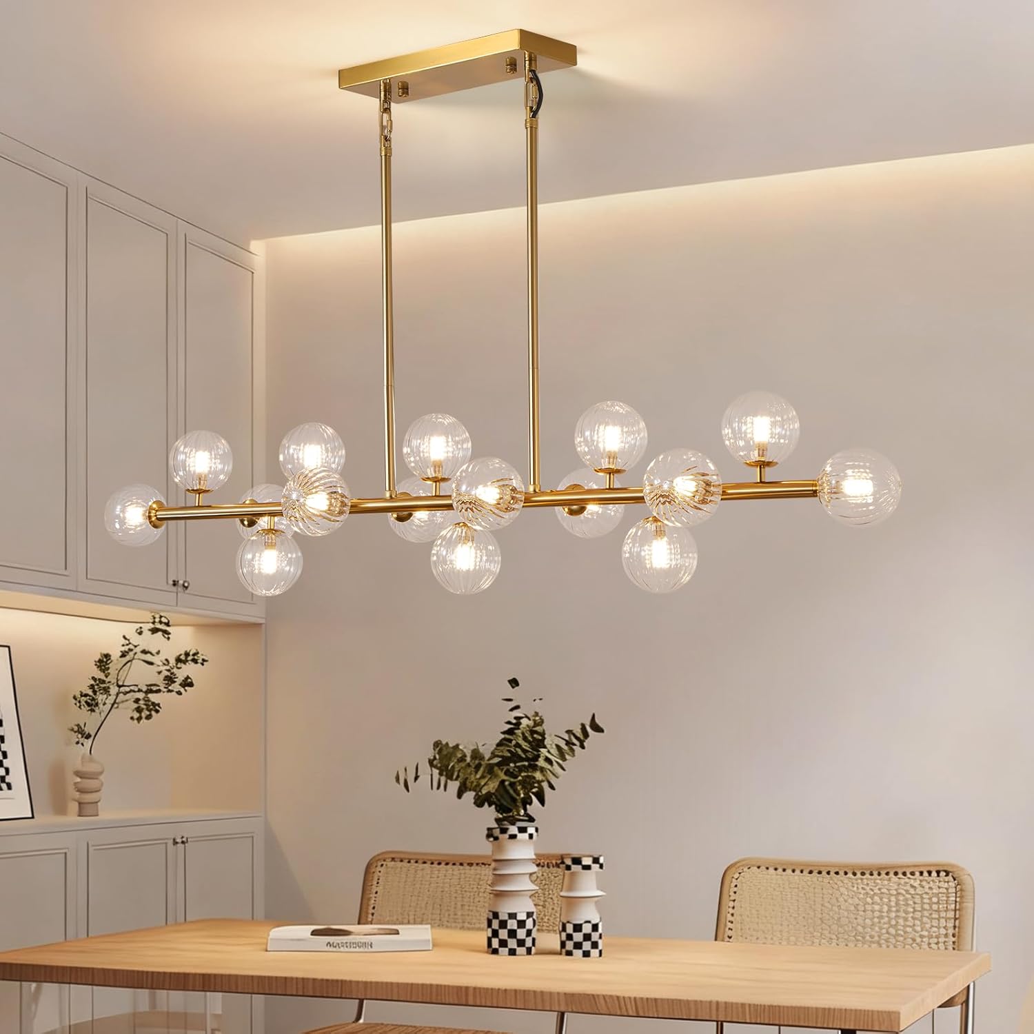 Adjustable Luxe Glass Chandelier — 16-Light — transparent-55in-16light