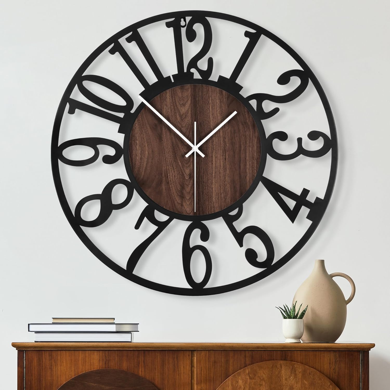 Battery Operated Farmhouse Black Wall Clock — 24" — Black-arabic Numerals