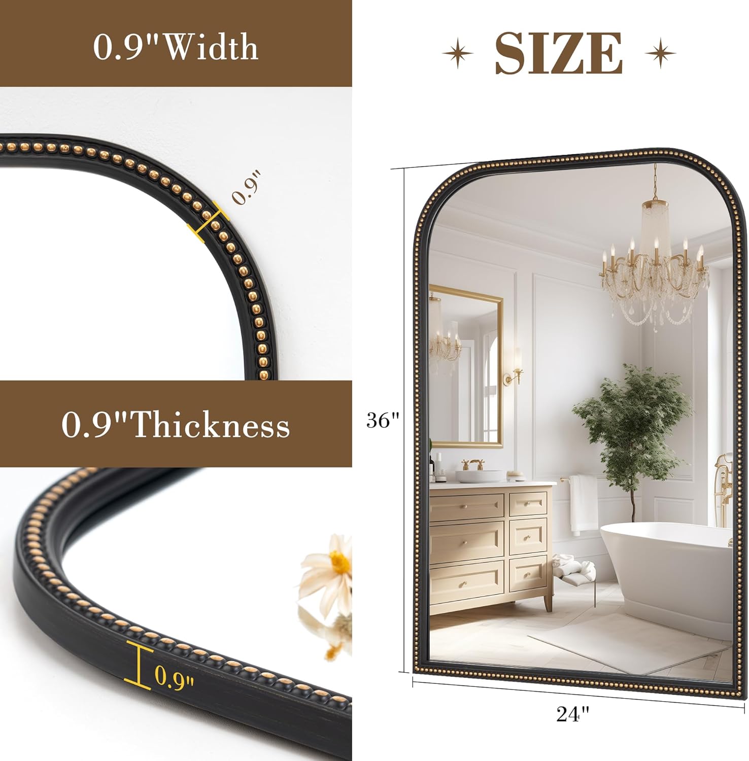 Rectangular Beige Wall Mirror — 36" - View 5