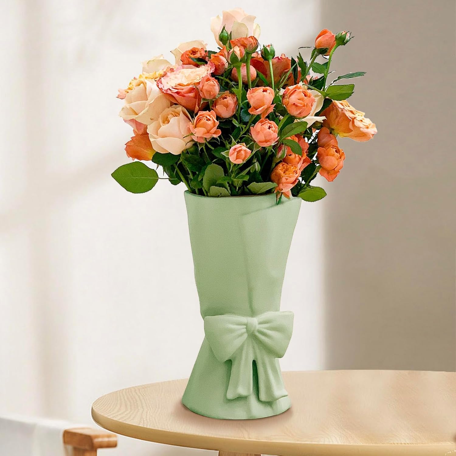 Beige Flower Vase — Matte Green