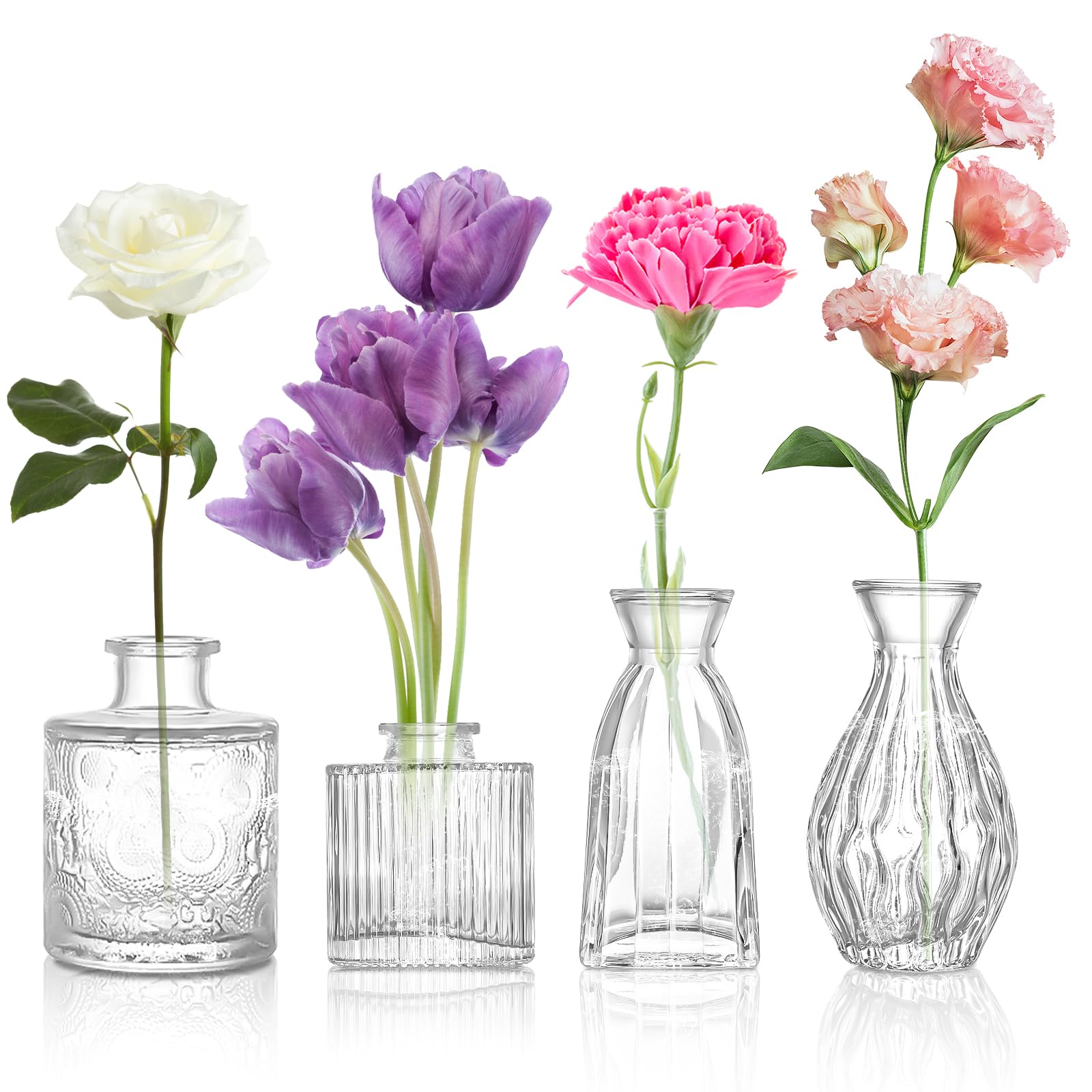 Vintage Glass Flower Vase — Set of 4