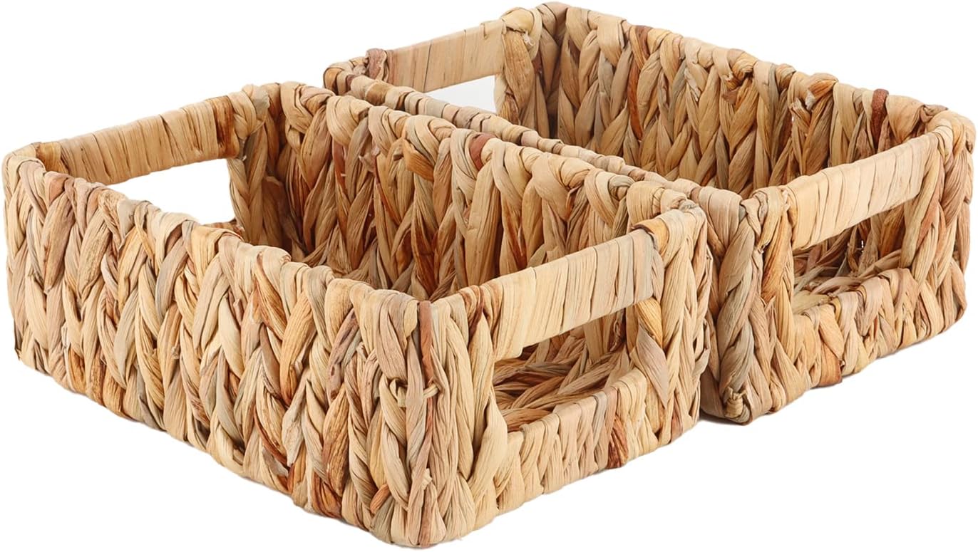 Rectangular Boho Rattan Storage Basket — Water Hyacinth 2-Pack