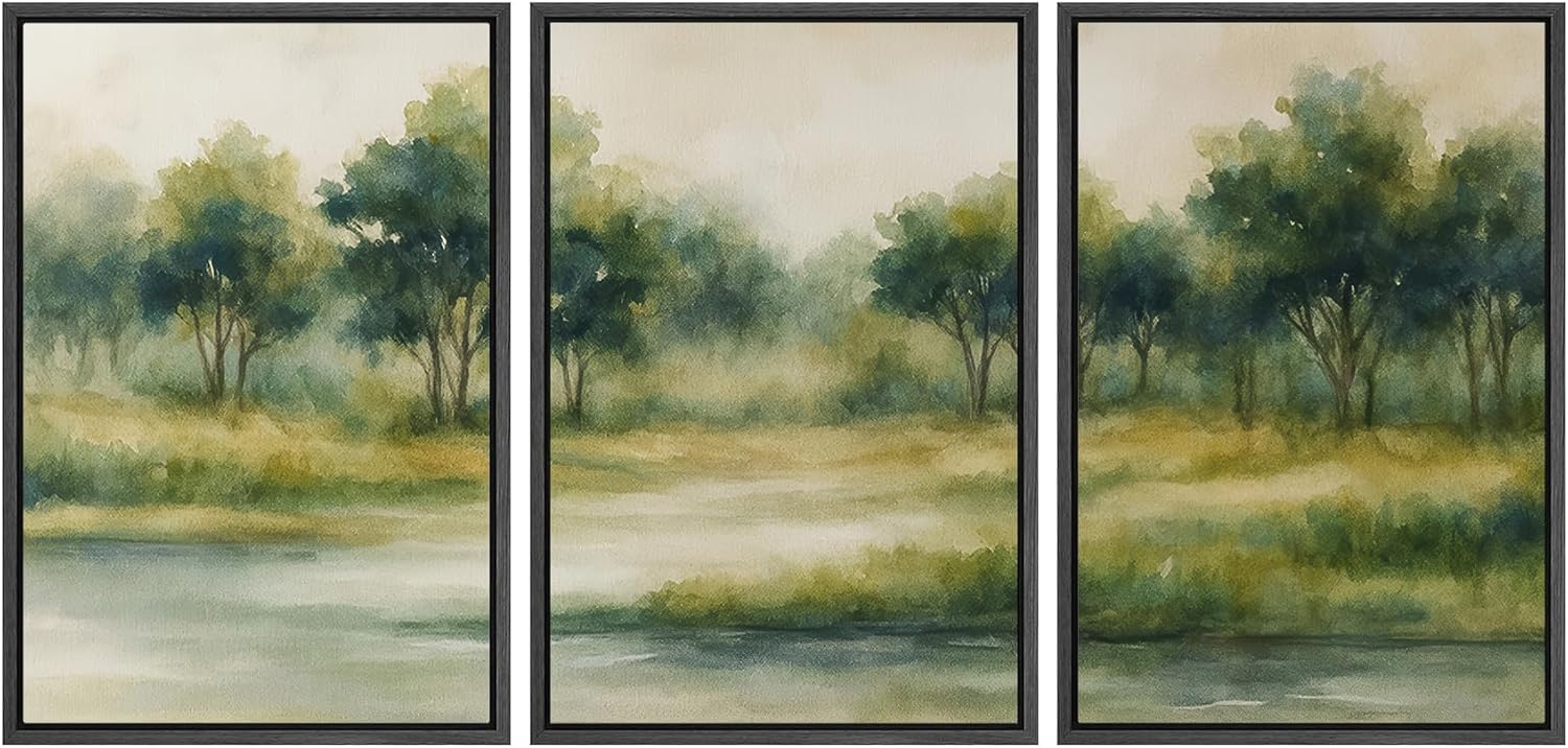 Framed Modern Fabric Wall Art — 24" — 16"x24"x3 Panels Black