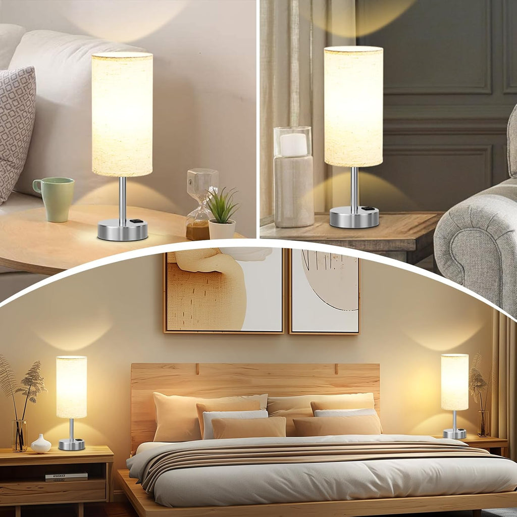 Dimmable Beige Bedside Lamp - View 2
