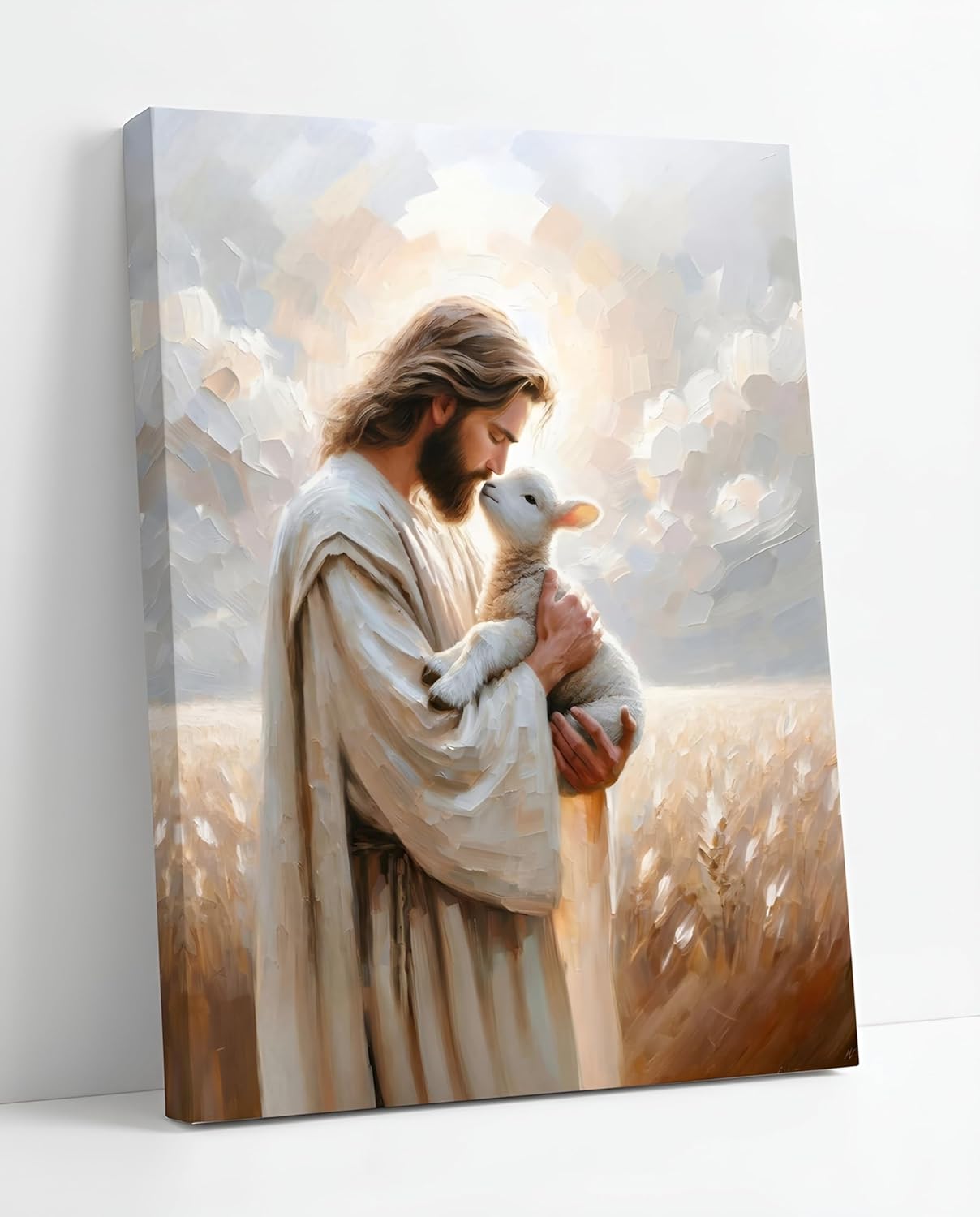 Framed Luxe Metal Wall Art — 16" — Jesus sheep