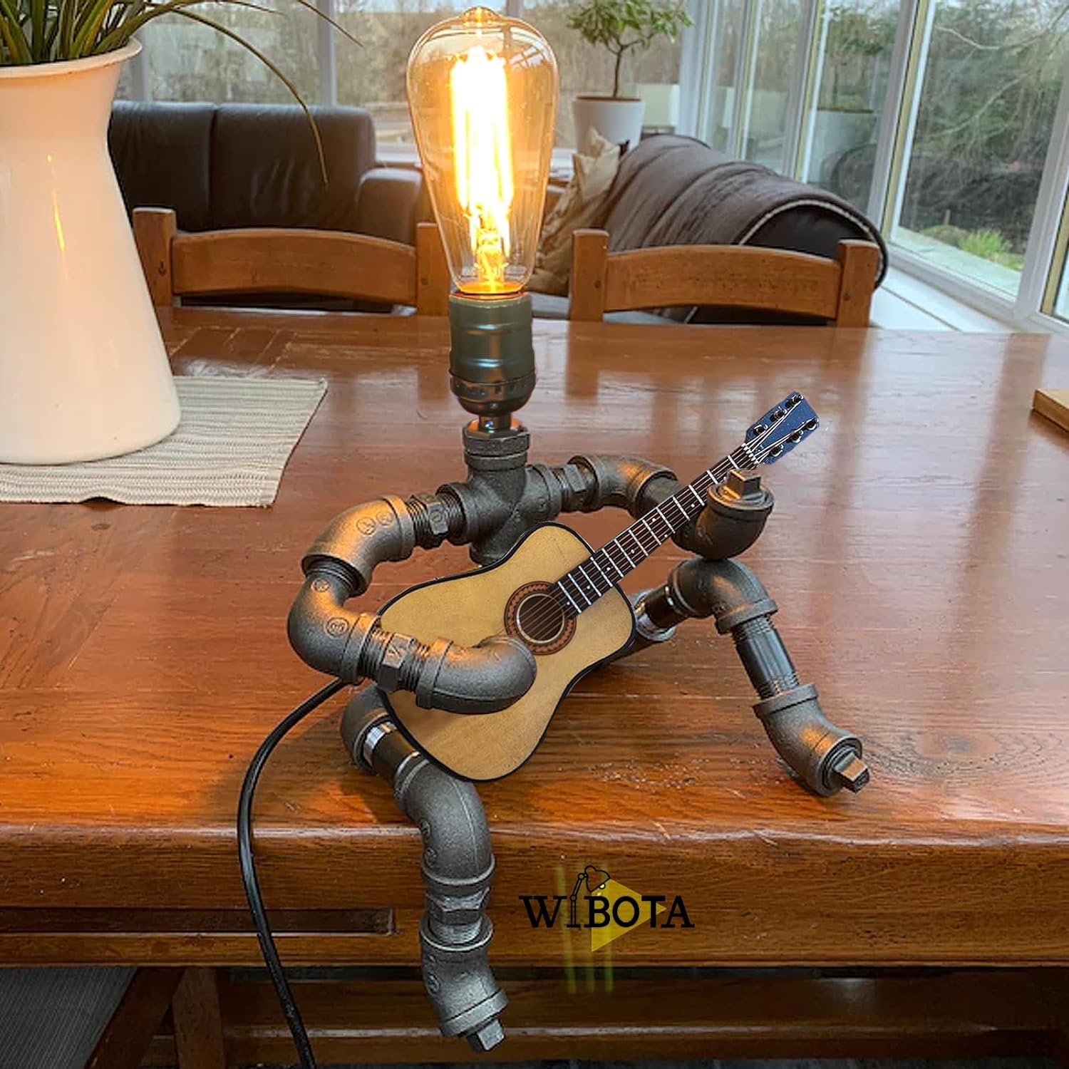 Adjustable Brown Desk Lamp — 1-Silver-gray/With acoustic guitar + lamps