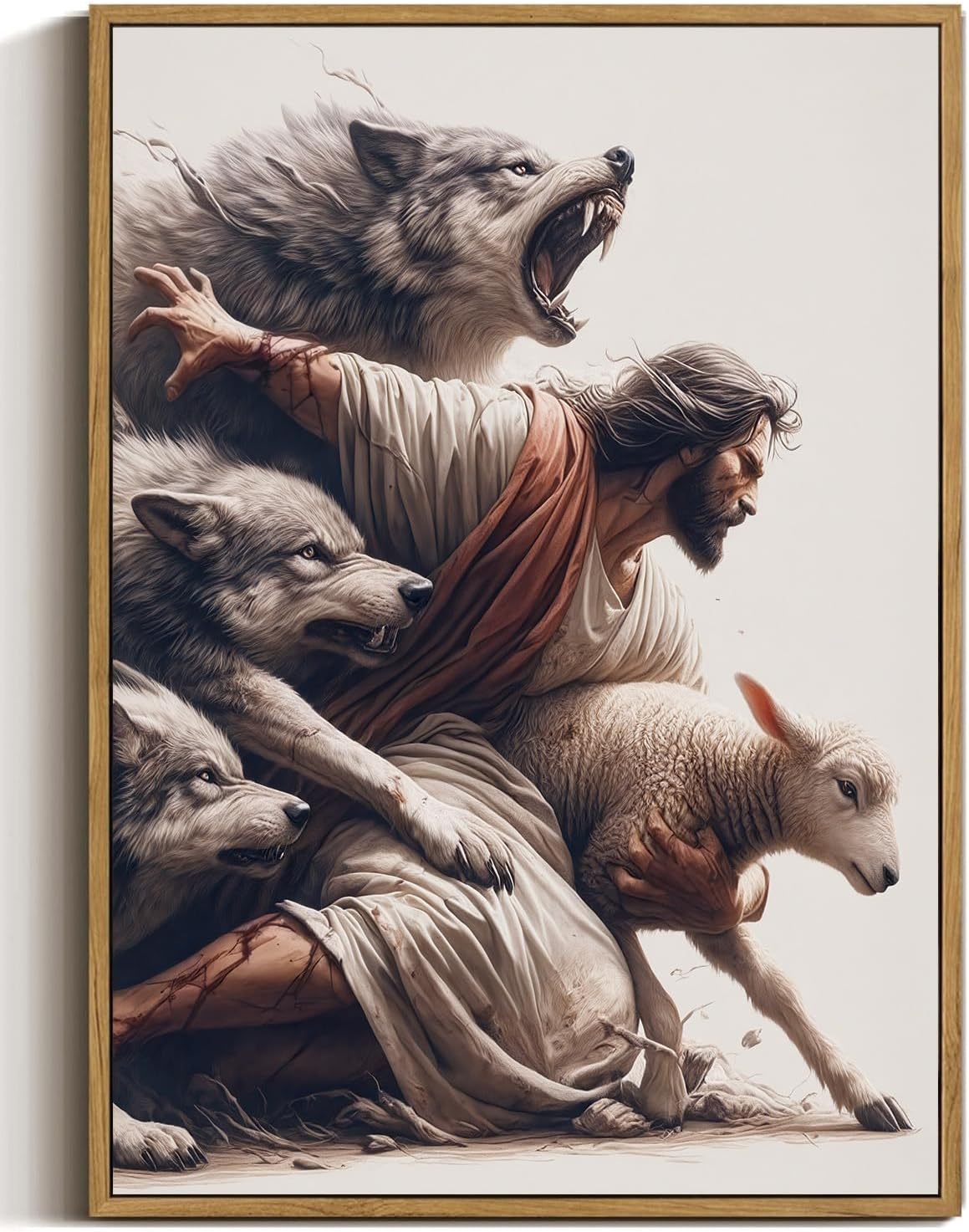 Framed Modern Beige Canvas Wall Art — 16" — Protect the Lamb