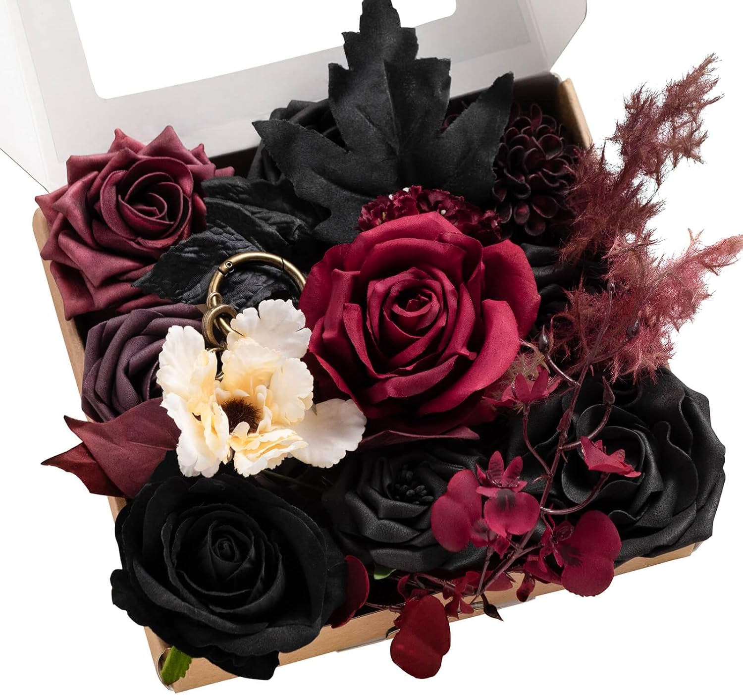 Beige Artificial Plant — Burgundy & Black