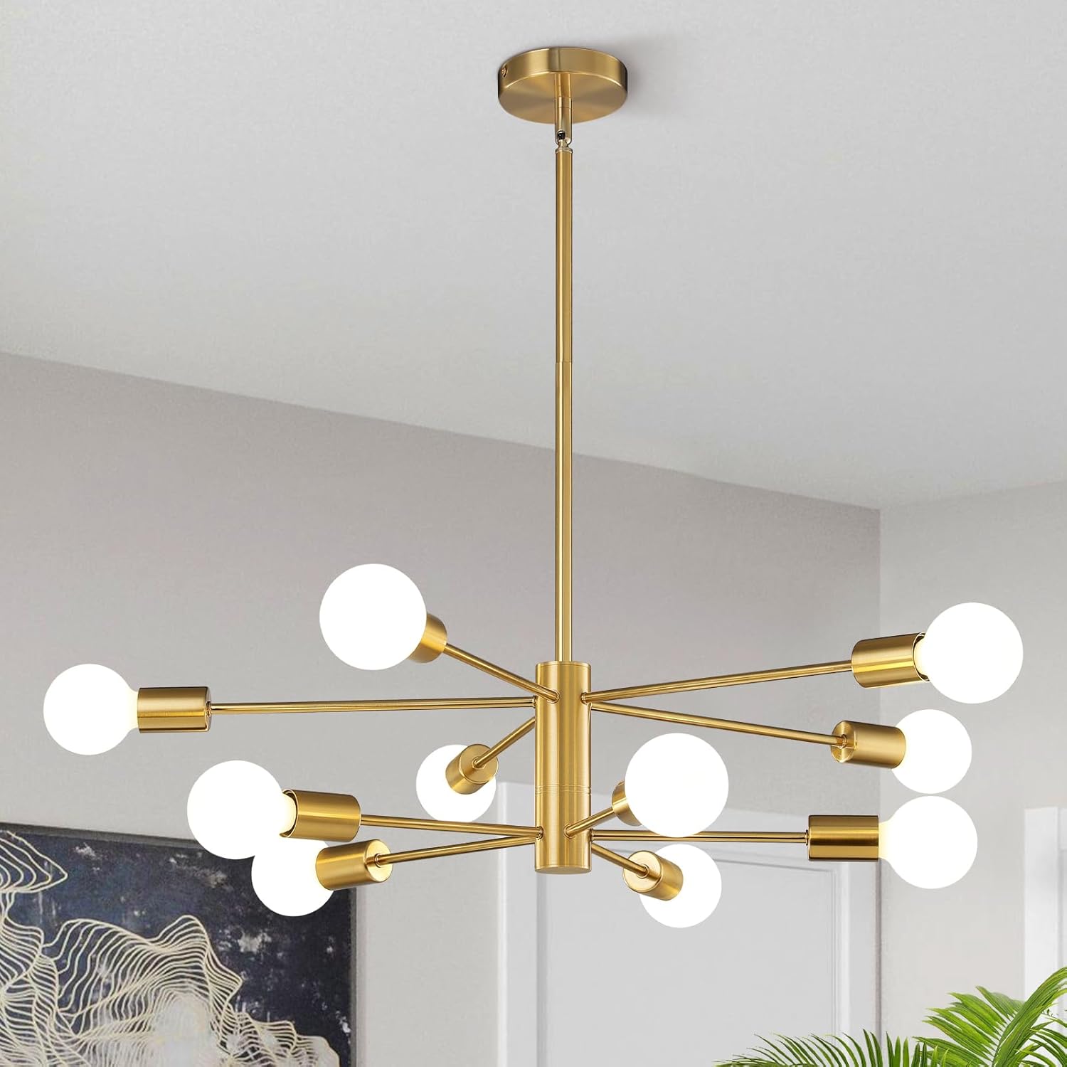 Adjustable Luxe Black Chandelier — 6-Light — Gold
