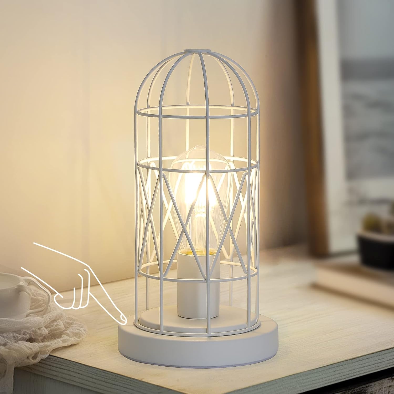 Dimmable Black Bedside Lamp — Matte White