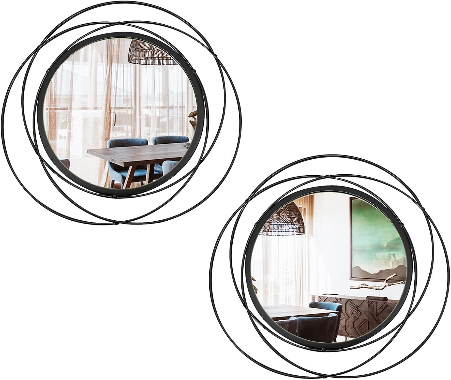 Boho Black Round Mirror — 2 Set Circle Wires（13''each）-black