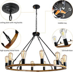 Round Farmhouse Black Chandelier — 12-Light - View 5