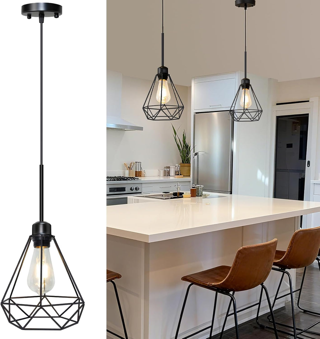 Adjustable Farmhouse Metal Pendant Light — 18" — 7.18Inch-1Pack-Diamond Shade