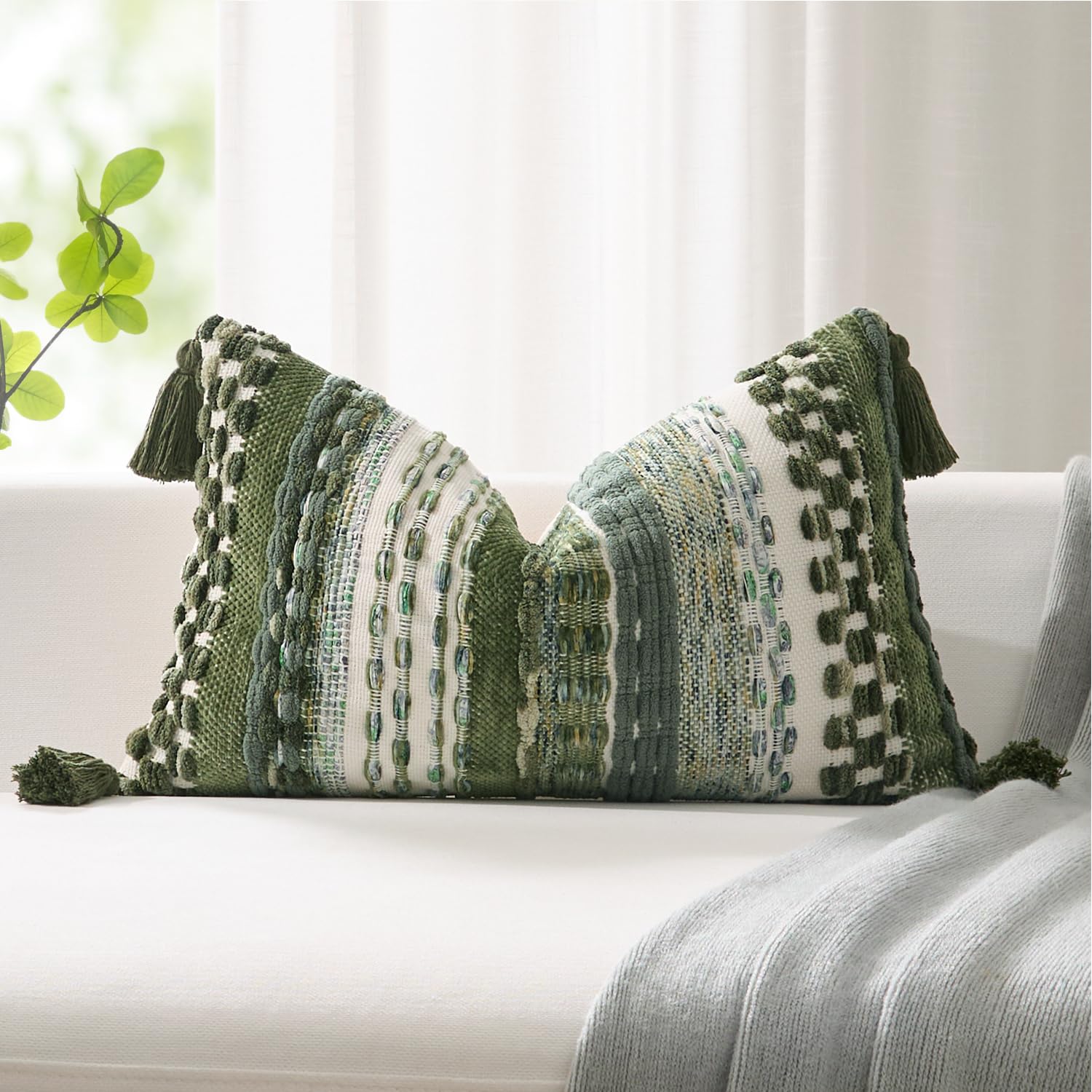 Tufted Boho Beige Throw Pillow Cover — 20"