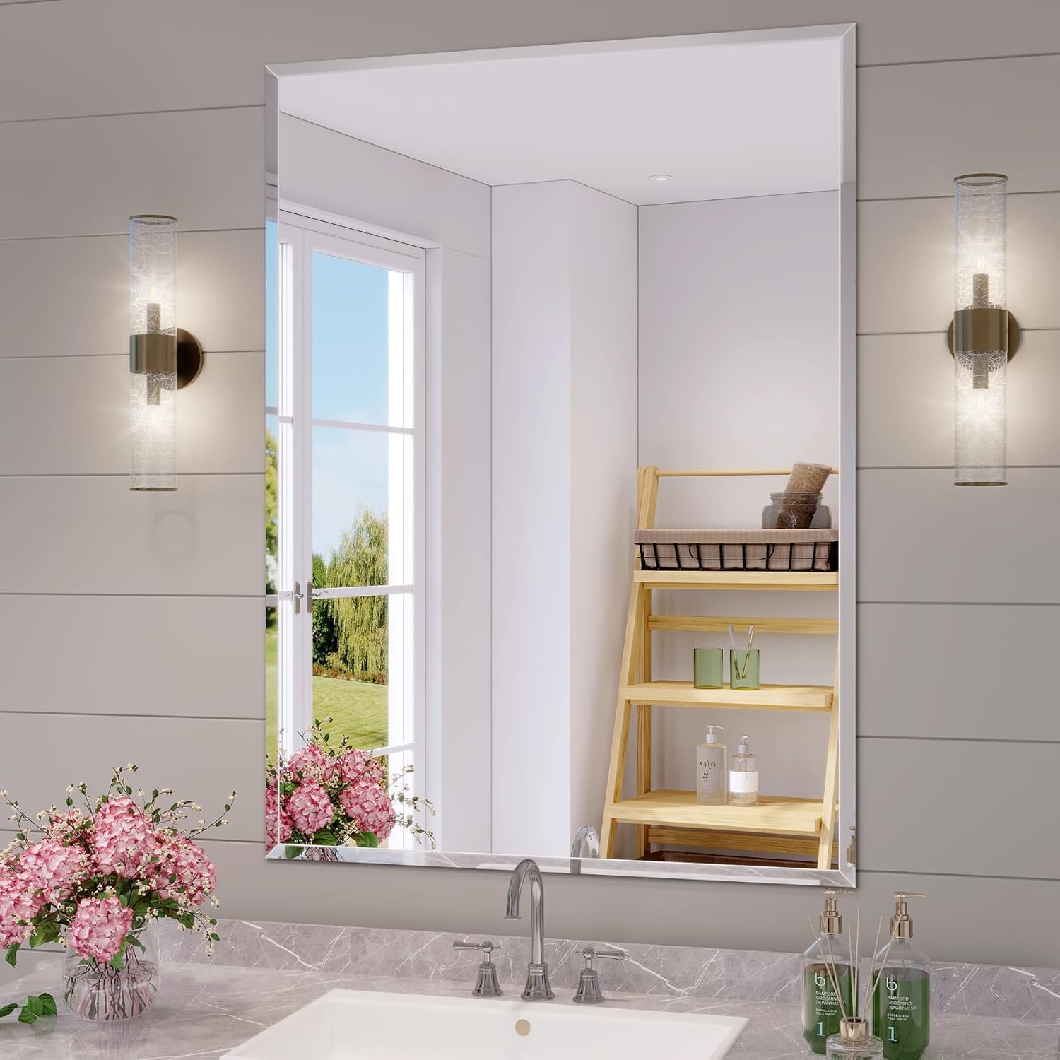 Beveled Beige Wall Mirror — 24" — Rectangular