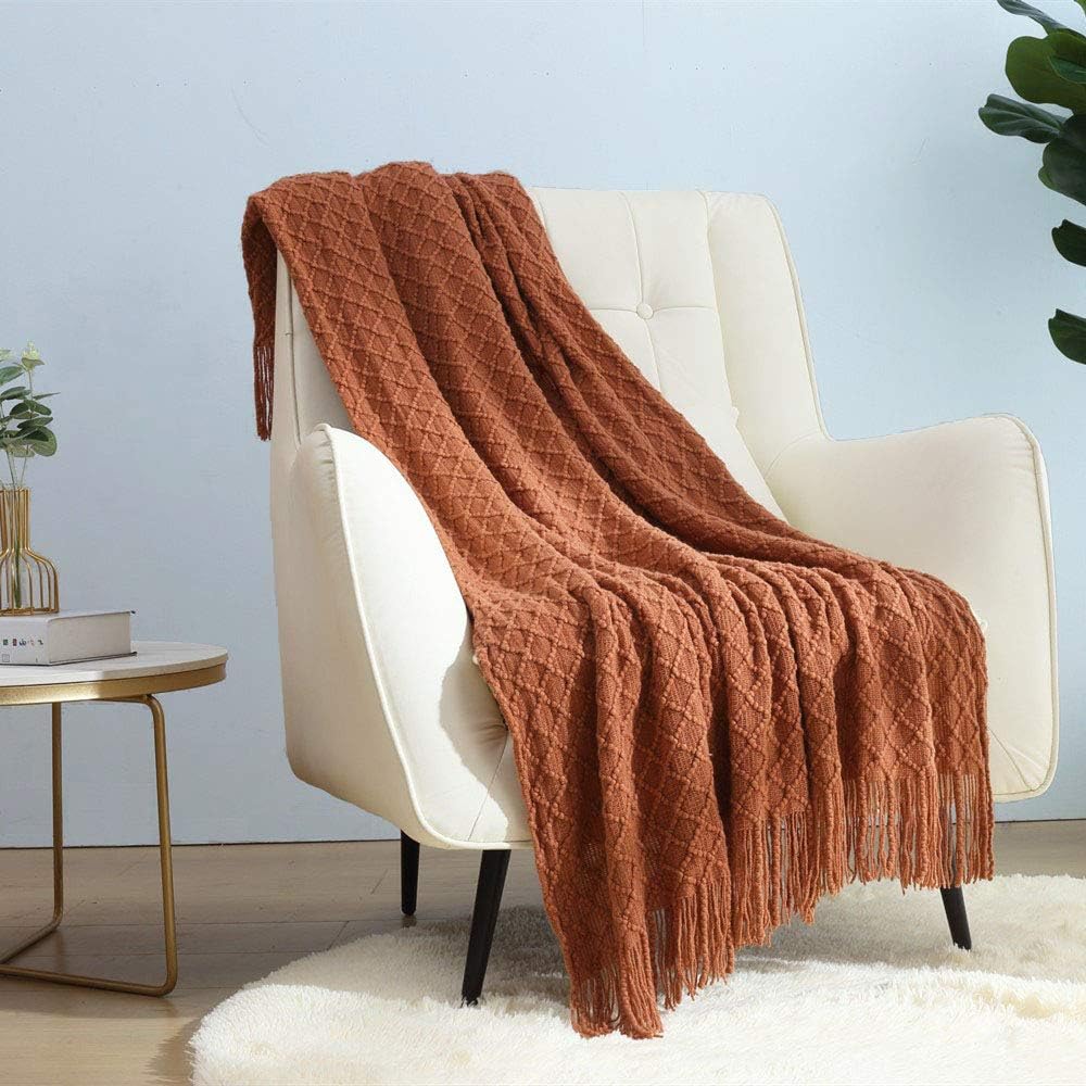 Boho Beige Throw Pillow — 50" — Rust Caramel