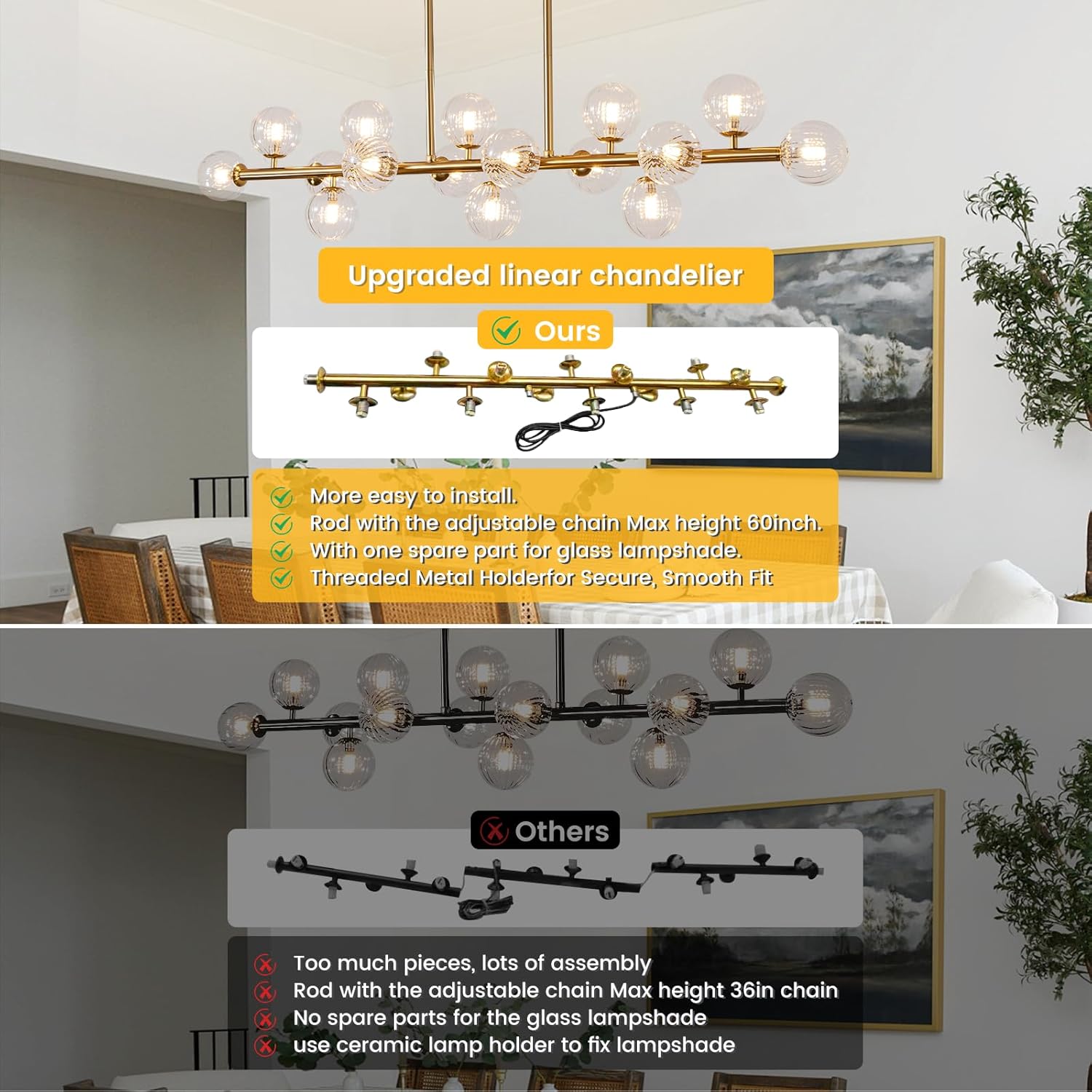 Adjustable Luxe Glass Chandelier — 16-Light - View 8
