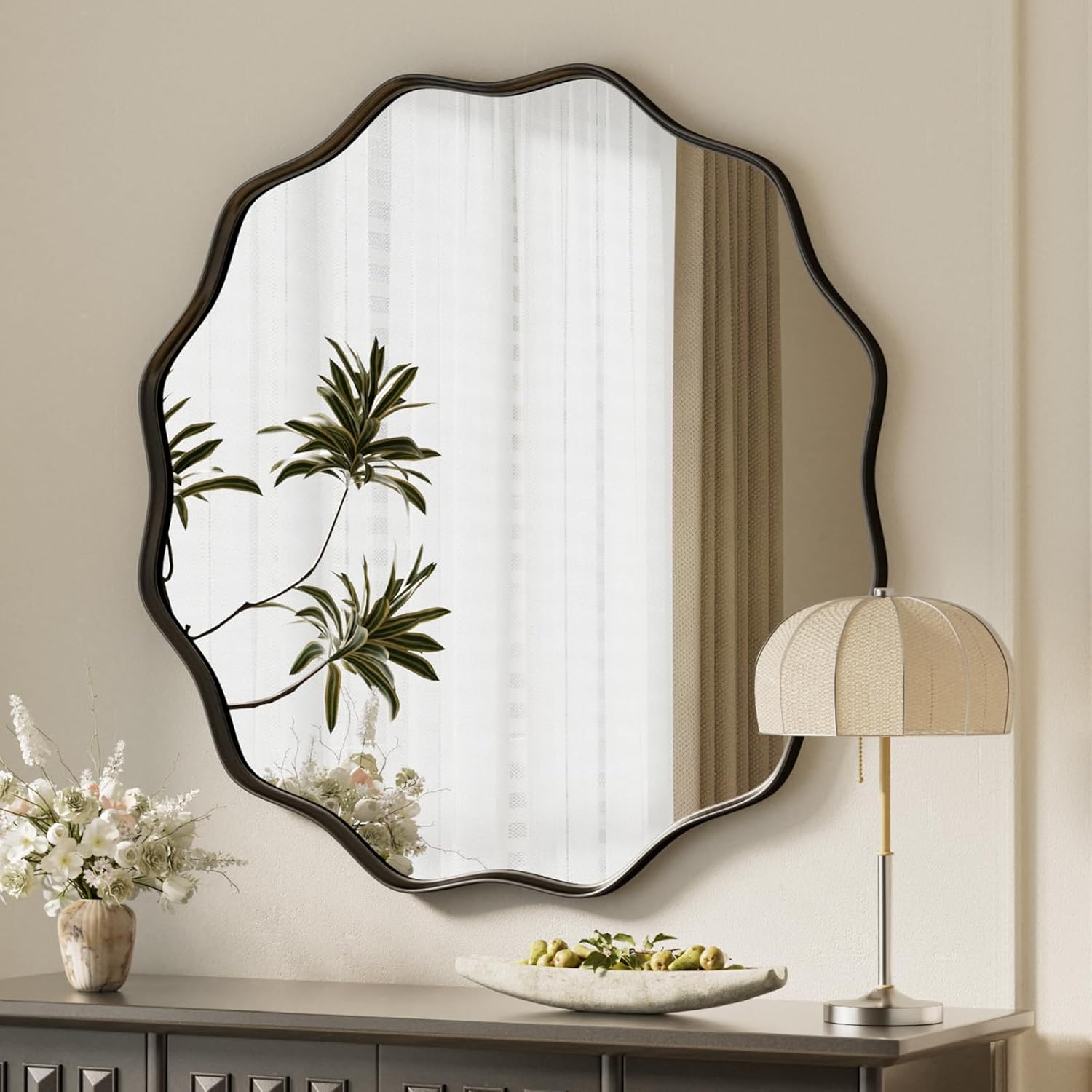 Round Luxe Black Wall Mirror — 24" — Black