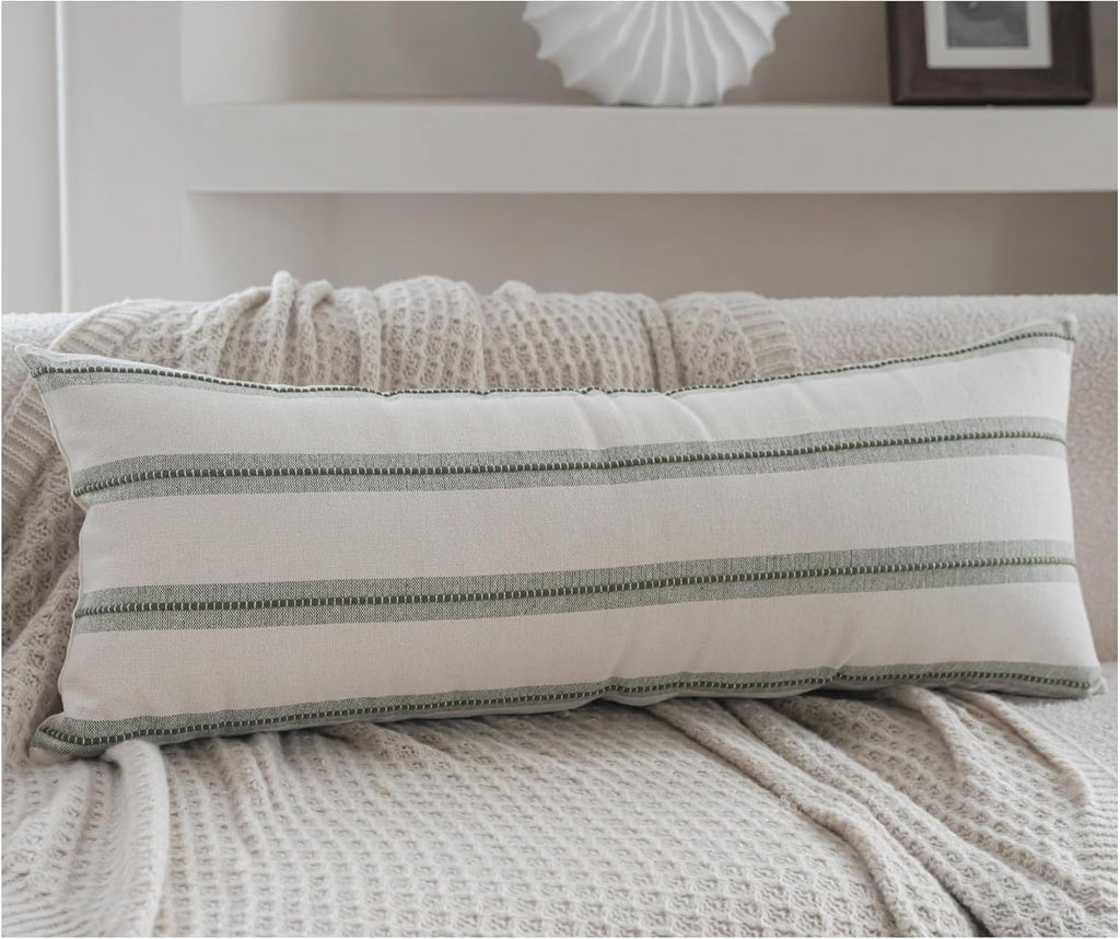 Boho Beige Throw Pillow Cover — 18" — Olive Green