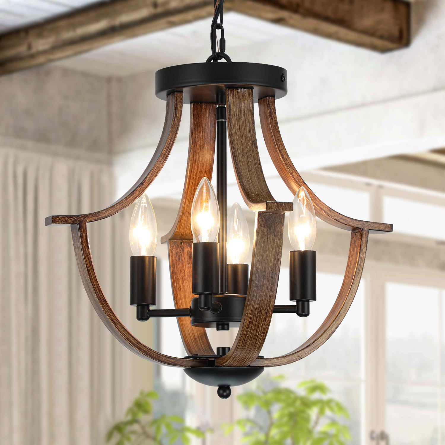 Vintage Farmhouse Black Chandelier — 4-Light