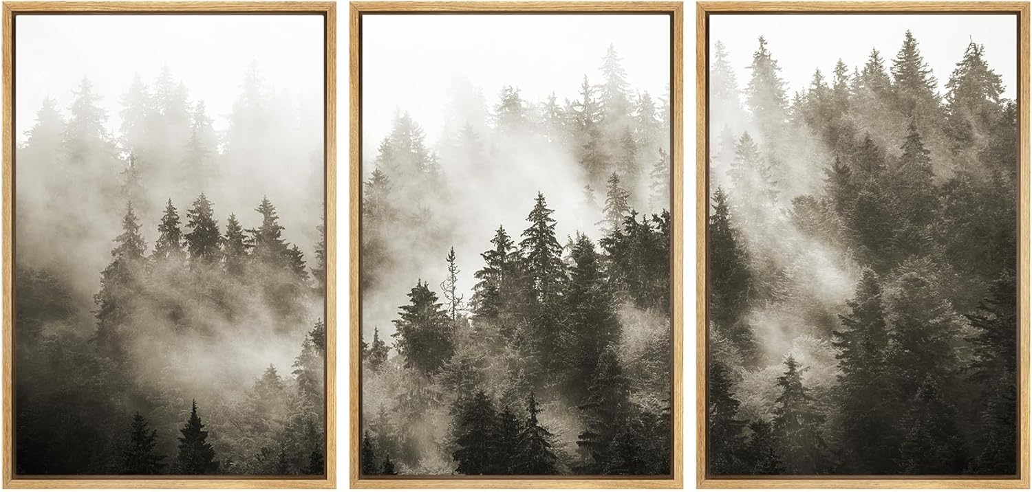 Framed Modern Fabric Wall Art — 16" — 16"x24"x3 Panels Natural