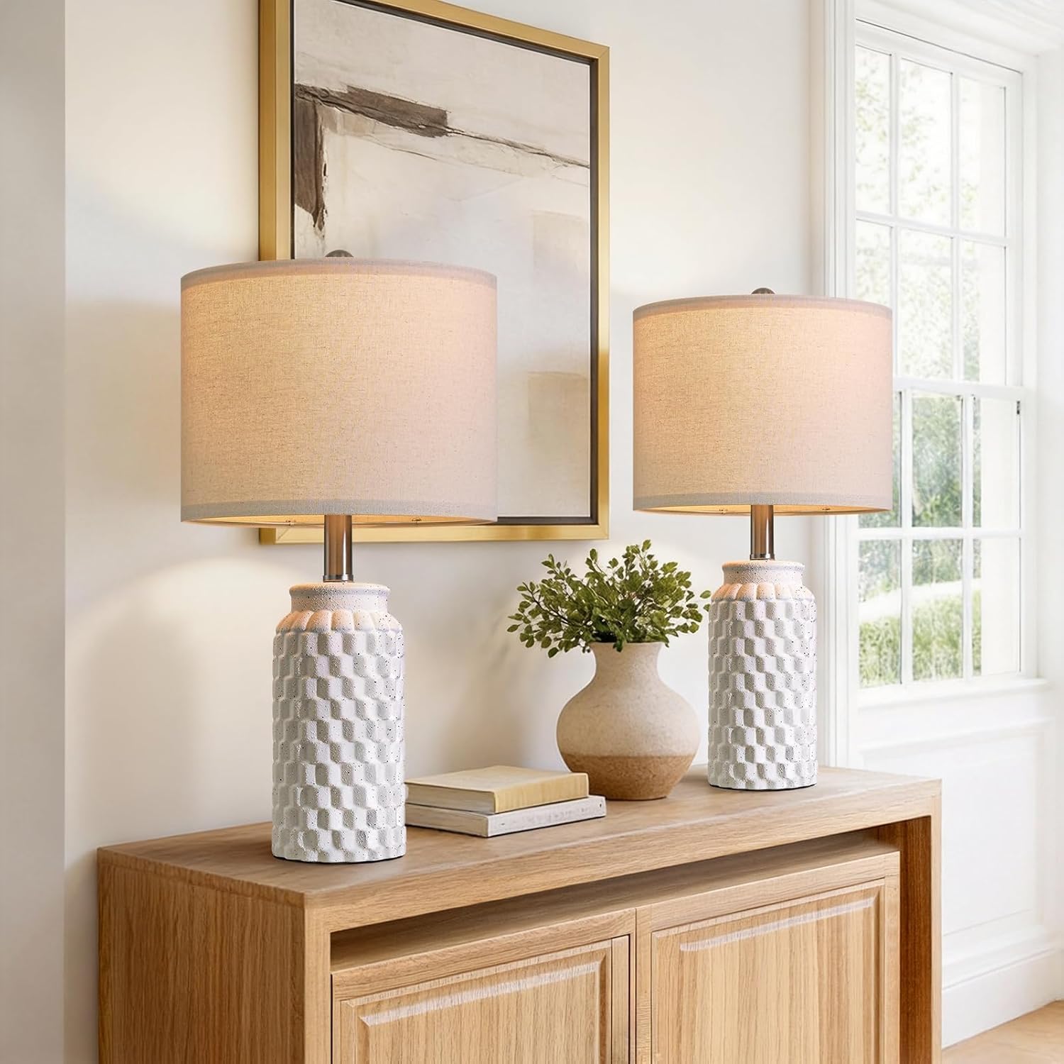 Farmhouse Beige Bedside Lamp — 20.5" — 20.5" Matte white-2 Pack