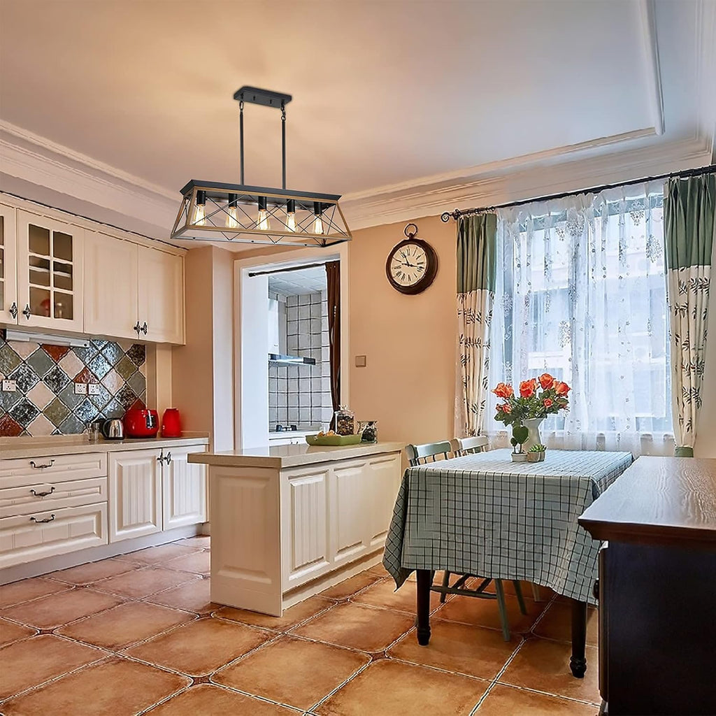 Rectangular Farmhouse Black Chandelier — 5-Light - View 9