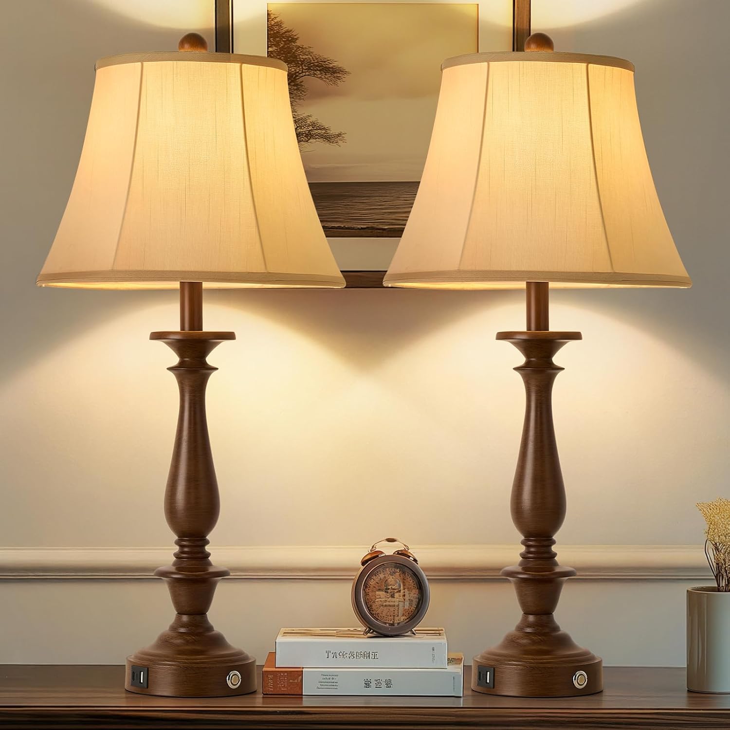 Dimmable Beige Desk Lamp — 29.5" — Antique Walnut