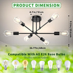 Mid-Century Black Chandelier — 6-Light - View 2
