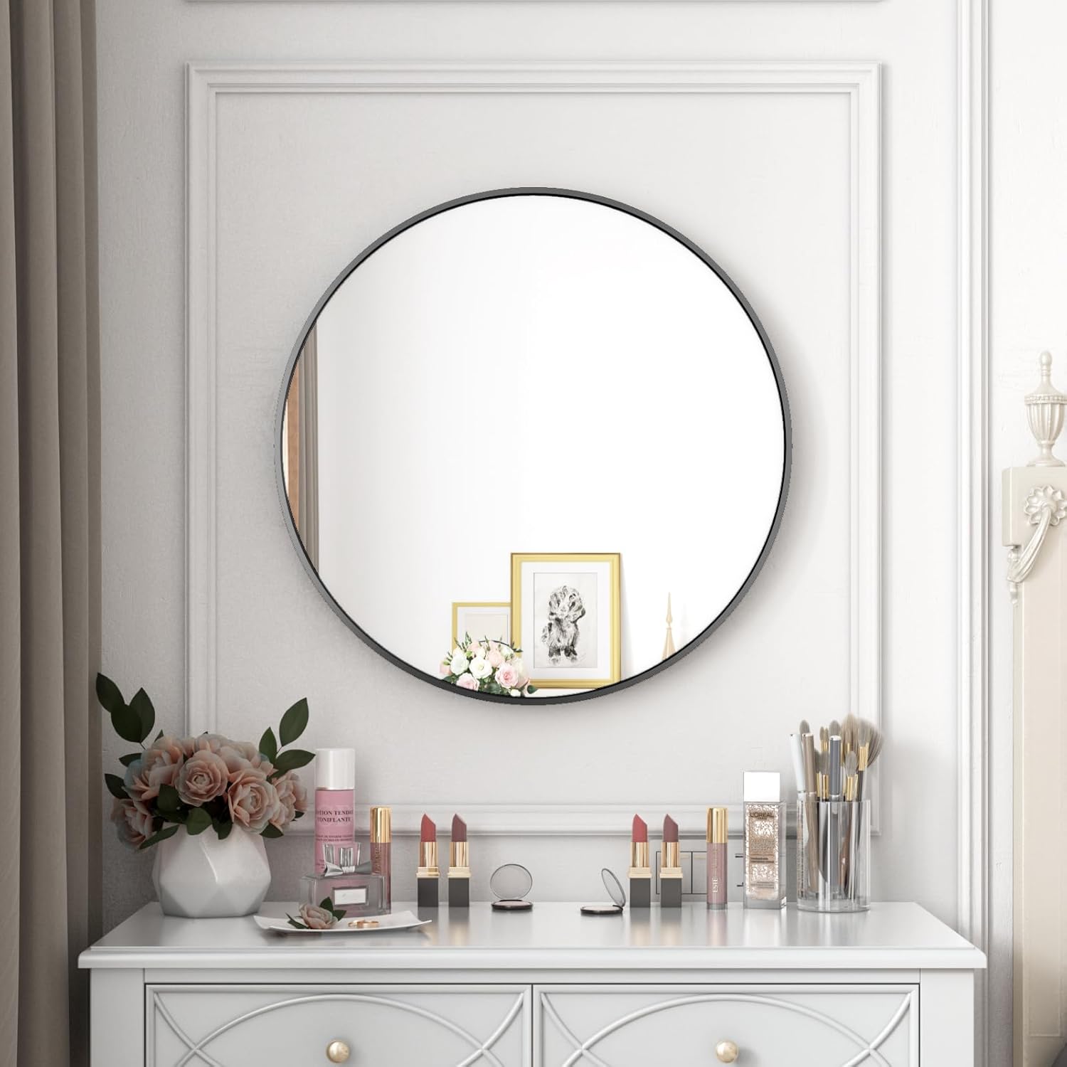 Round Luxe Black Wall Mirror — 12" — 28"L x 28"W