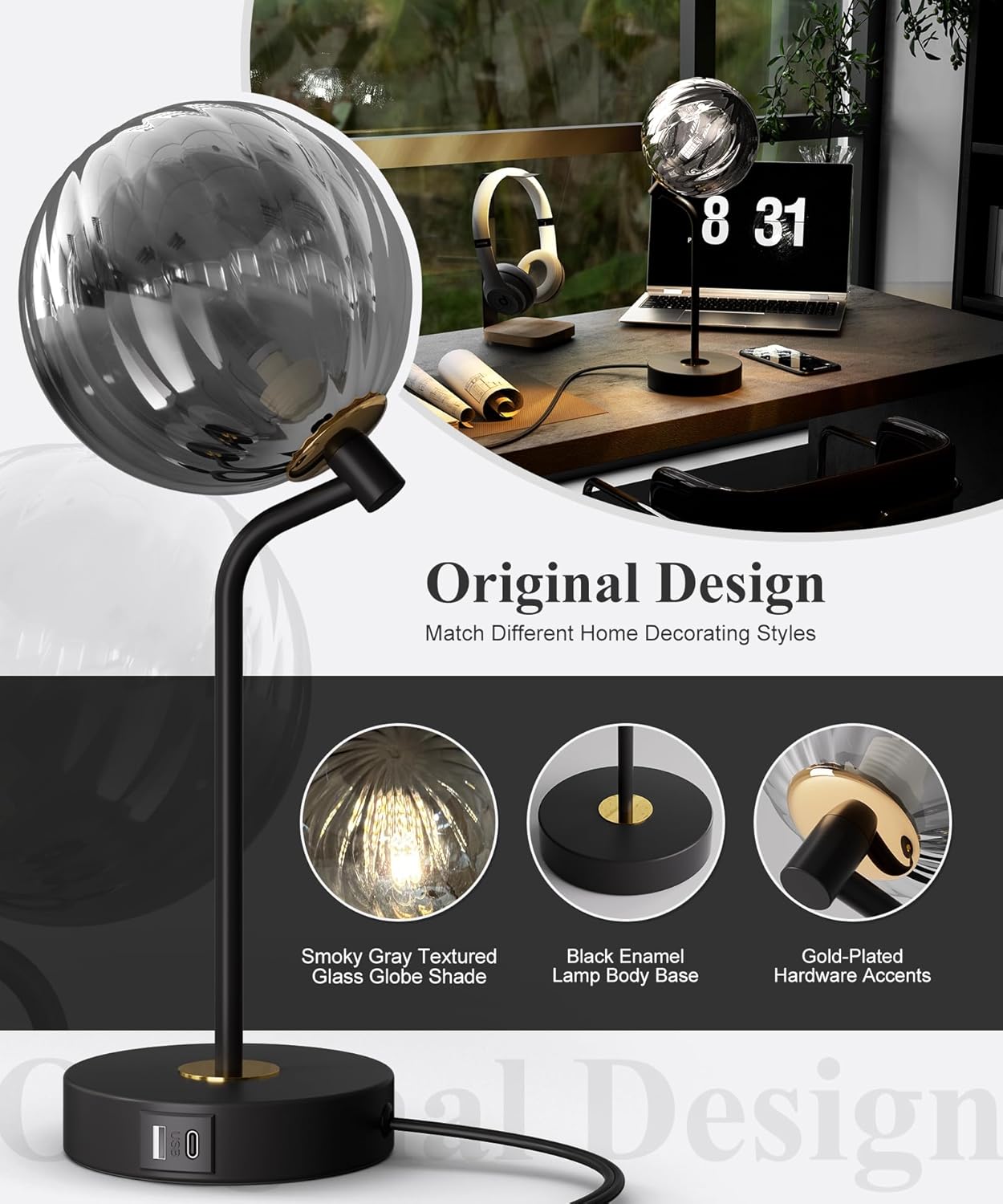 Dimmable Mid-Century Glass Table Lamp - View 3
