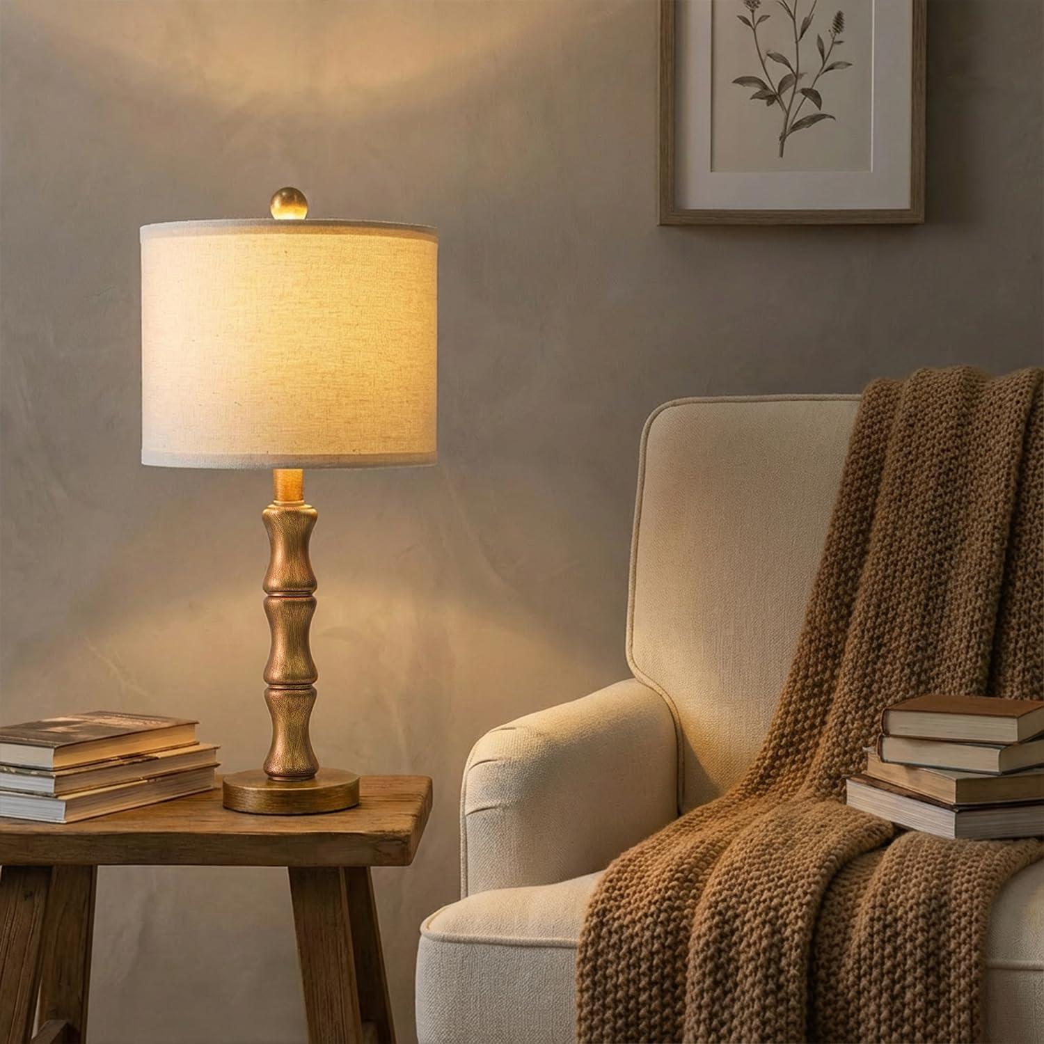 Linen Farmhouse Brown Bedside Lamp — 20.5" - View 5