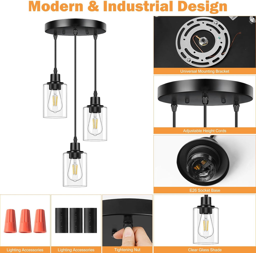 Adjustable Modern Metal Pendant Light — 3-Light - View 7