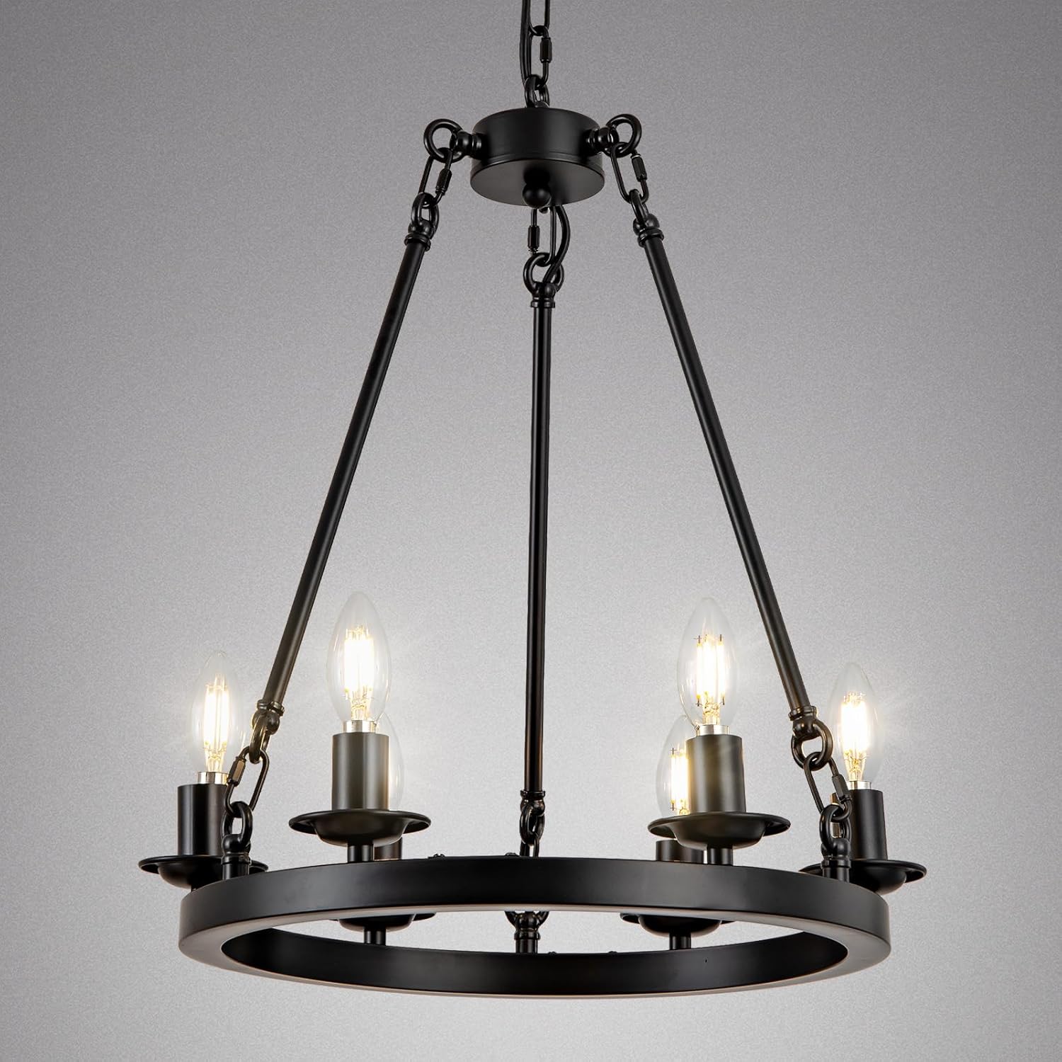 Adjustable Farmhouse Black Chandelier — 6-Light — 6-Light-Round