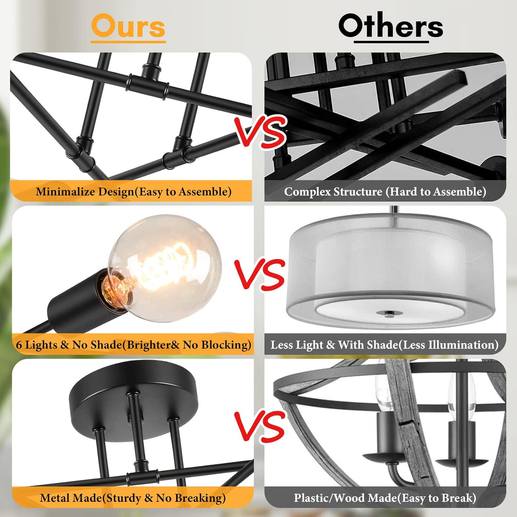 Modern Black Chandelier — 6-Light - View 3