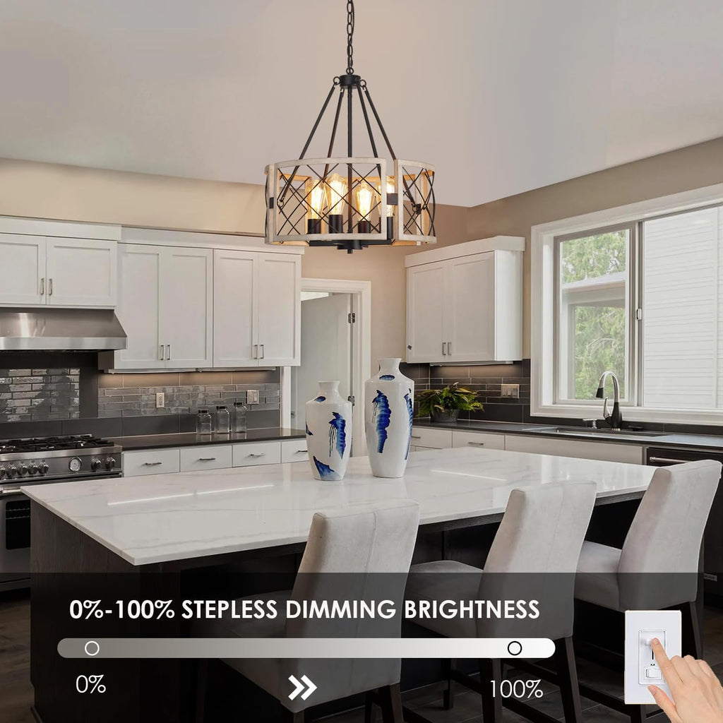 Adjustable Farmhouse Grey Chandelier — 4-Light - View 3