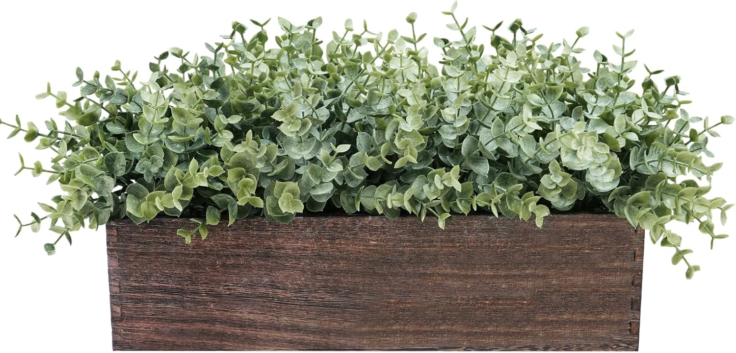 Rectangular Farmhouse Wood Artificial Plant — 14" — Eucalyptus