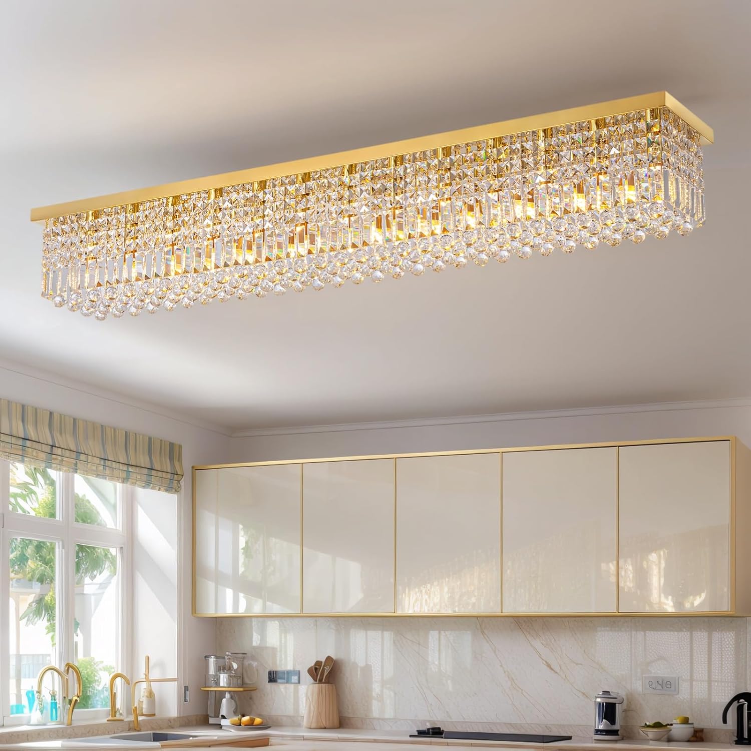 Adjustable Luxe Glass Chandelier — 6-Light — Flush Mount