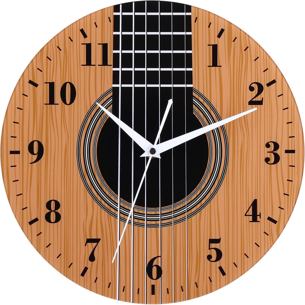 Battery Operated Wood Wall Clock — 12" — Wooden Guitar Wall Clock
