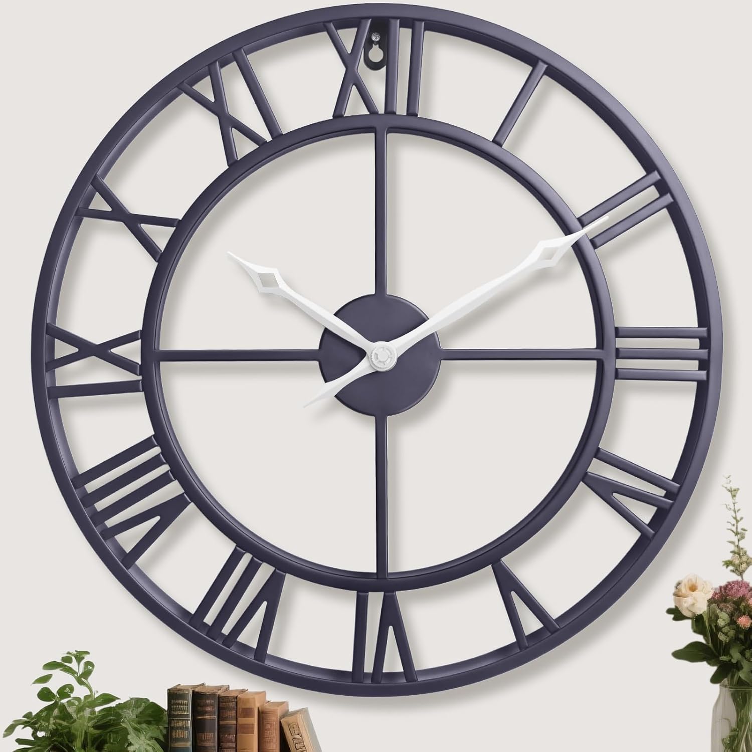 Oversized Luxe Black Wall Clock — 24" — Slate Gray