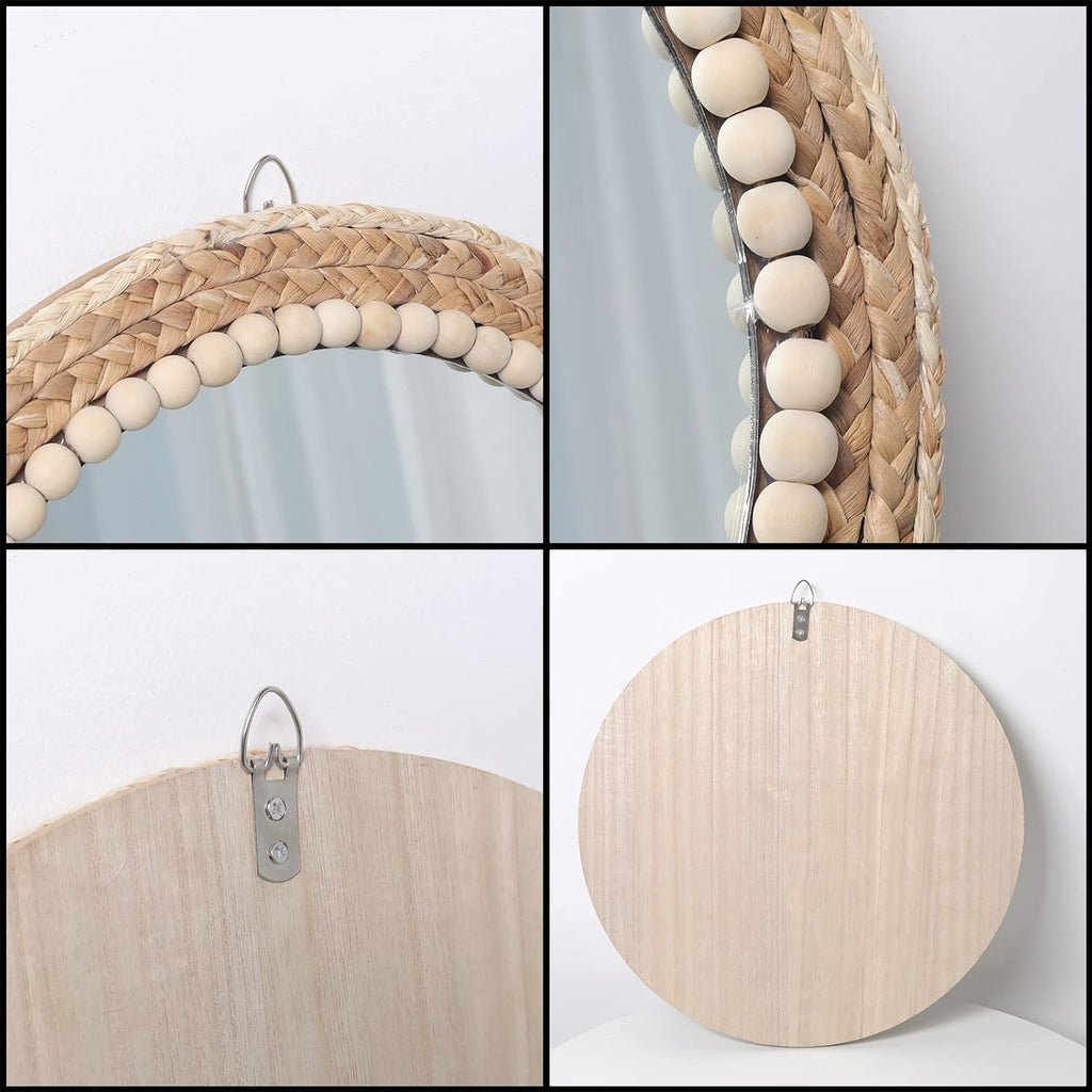 Round Boho Wood Wall Mirror — 15" - View 6
