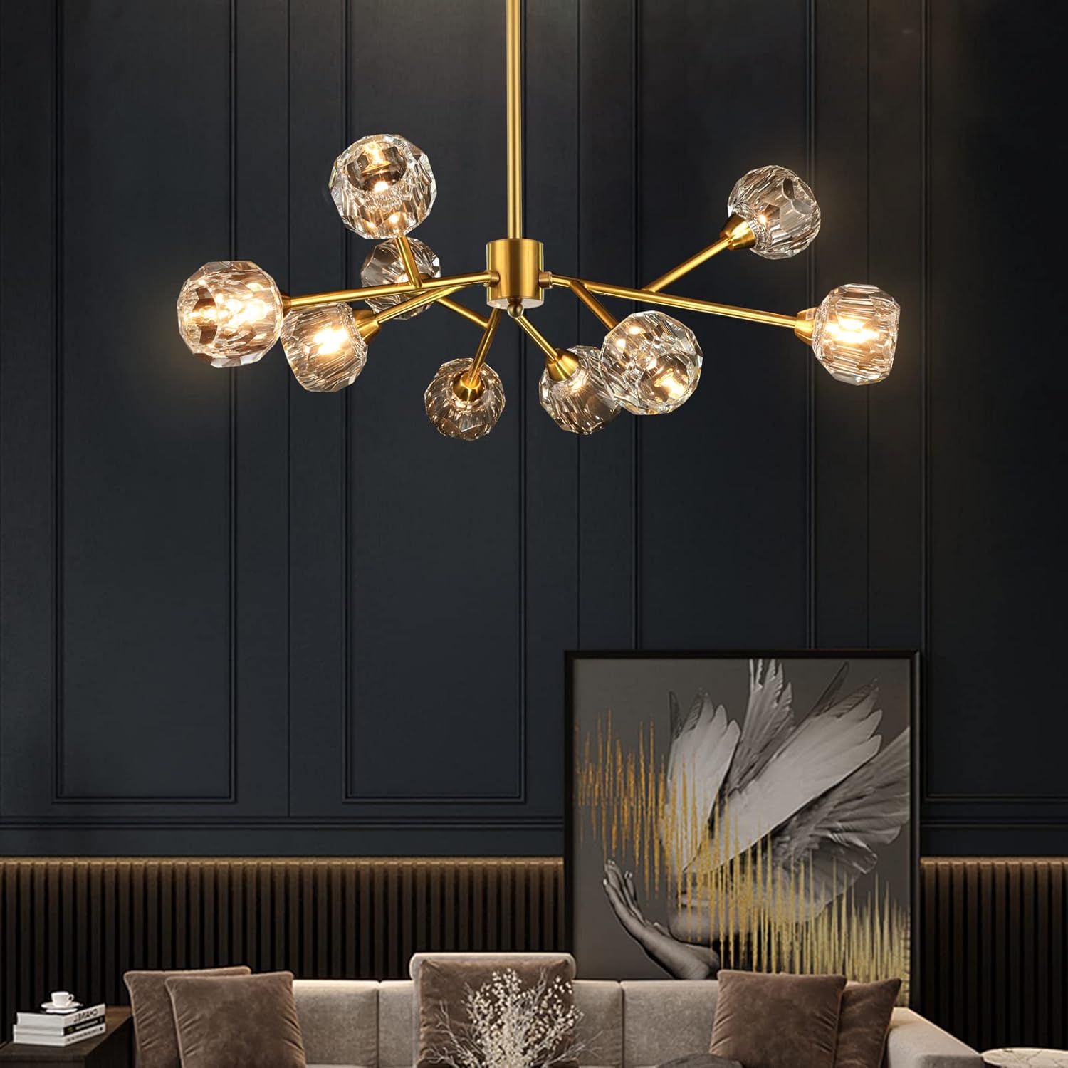 Luxe Black Chandelier — 36" — Brass
