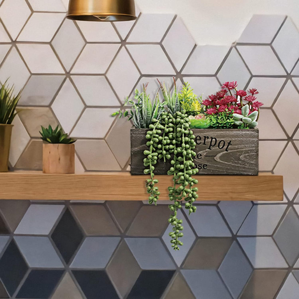 Rectangular Farmhouse Wood Faux Succulent - View 3